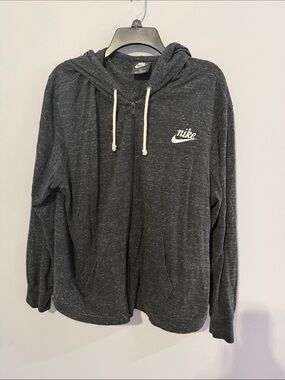 Nike Women’s Dark Charcoal Zip Hoodie with White Logo